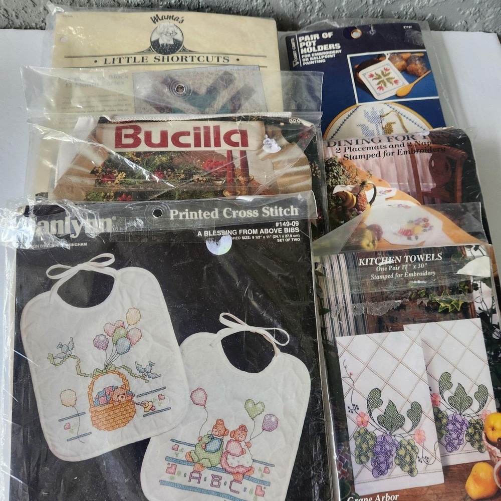 Vintage Embroidery Cross Stitch Kit Lot Bucilla Tobin Janlynn Quilt Patterns